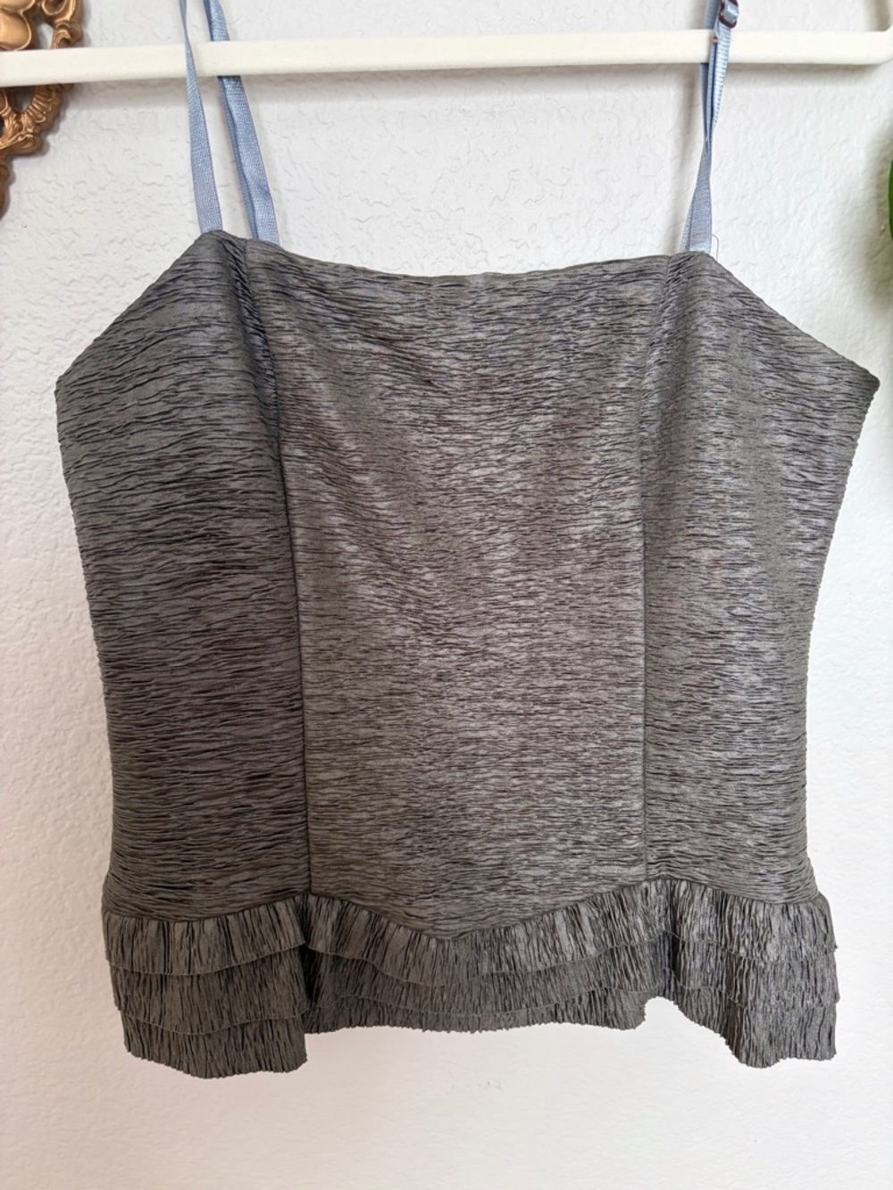 Gray Ruffle Y2K Hem Cami Top - Picture 2 of 7